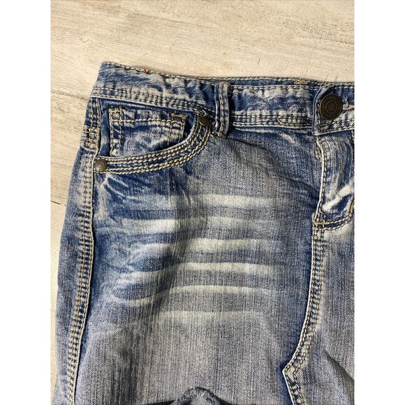 Maurices Denim Skirt Acid Washed Jean Ruff‎ Hem 2% Spandex - Picture 4 of 4